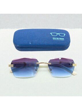 Blue Purple Lens Sunglasses Gold White Frame Y2K Luxe Glam Festival Shades